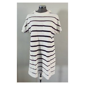 Madewell Sz M Tee Shirt Mini Dress White Navy Red Stripe A Line Fit